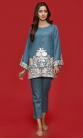 2 Pc Stitched Dress Boat Neck ,Embroidered Front  Neck Line Pearls,Embroidered Sleeves Plain Trouser
