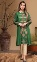 Stitched Linen Frock Boat Neck Embroidered Front Embroidered Sleeves Plain Back