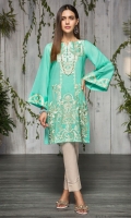 2 Pc Stitched Dress Boat Neck With Slit Embroidered Front Embroidered Sleeves Plain Back Skin Color Trouser