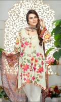 Three pcs embroidered linen suit with chiffon dupatta