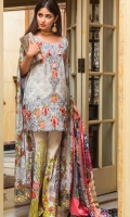 Embroidered Front Printed Back Printed Sleeves Digital Silk Dupatta Printed Trouser Front Embroidered Border Patch