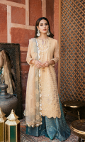 Schiffli Embroidered Front Digital Printed Back Embroidered Chiffon Sleeves Jacquard Trouser Chiffon Embroidered Dupatta Sheesha Embroidered Neckline Sheesha Embroidered Daman