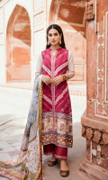 Sheesha Embroidered Front Digital Printed Back Digital Printed Sleeves Digital Printed Silk Dupatta Plain Trouser Embroidered Border on Charmouse Silk Embroidered Lace 2 Schiffli Embroidered Lace Embroidered Lace for Trouser