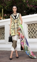 Embroidered Front	 Digital Printed Back	 Digital Printed Sleeves Digital Printed Cotton Net Dupatta Dyed Trouser	 Embroidered Trouser Lace