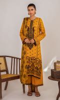 Block Printed Front Block Printed Back Block Printed Sleeves Embroidered Neckline Schiffli Embroidered Front Border Velvet Embossed Printed Dupatta Embroidered Trouser Lace Plain Trouser
