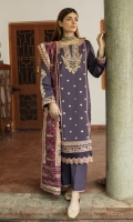 Shirt Embroidered (Front) Embroidered Neckline Embroidered Motifs (Front) Embroidered lace (Front & Sleeves) Schiffli Embroidered lace (Front) schiffli Embroidered lace (Front & Back) Embroidered Motif (Back) Embroidered Motifs (Sleeves) Plain (Back & Sleeves) Shawl Sheesha Embroidered Shawl Digital Printed Pallu Digital Printed side Border Embroidered Motifs x 4 Trouser Plain Trouser