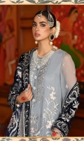 Tranquil Blue Embossed With Shiny Motifs Shirt Silver And Antique Embroidery Dupatta Dyed Trouser With Embroidered Lace