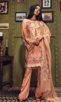 Embroidered jacquard Shirt Front Digital printed Jacquard Back & Sleeves Dyed Linen Trouser Embroidered Chiffon Dupatta Embroidered Lace
