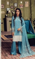Embroidered jacquard Shirt Front Embroidered jacquard Sleeves Digital Printed Back Dyed Linen Trouser Embroidered Chiffon Dupatta Embroidered Shirt Border Embroidered Lace