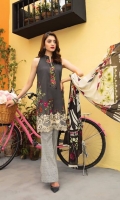 Printed Shirt  (100% Pima Cotton) Printed Cambric Trouser Cotton Net Dupatta Embroidered on Shirt  Embroidered Neckline
