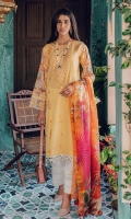 Embroidered Jacquard Shirt Front Digital Printed Back and Sleeves Digital Printed Silk Dupatta Embroidered Lace Dyed Cambric Trouser