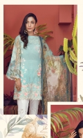 Digital Printed Shirt Front with Embroidery Digital Printed Back & Sleeves (100% Pima Cotton) Embroidered Cotton Trouser Digital Printed Chiffon Dopatta Embroidered Border with Cut Work Embroidered Lace