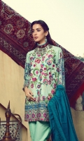 Embroidered Shirt Front Printed back & sleeves Dyed Karandi Trouser Embroidered Shawl 