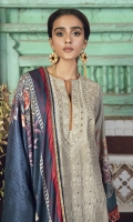ChickenKari Embroidered Karandi Front with Mirror Work Digital Printed Sleeves & Back Digital Printed Shawl Dyed Karandi Trouser