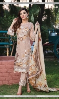 Embroidered chiffon front with sequins – 36 inch Embroidered chiffon back – 36 inch  Embroidered chiffon sleeves – 1.25 Meter Embroidered tissue sleeves lace  Embroidered tissue ghera lace –1.5 Meter  Digital Printed Silk dupatta – 2.50 Meter Raw Silk trouser – 2.5 Meter  Embroidered tissue trouser lace for pasting