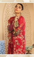 Shirt Front Full Embroidered 1.25 Yards Shirt Back and Sleeves Printed 1.90 Yards Cotton Net Khaddi Dupatta 2.50 Yards Printed Trouser 2.65 Yards Embroidered Front and Sleeve Border Lace on Tissue – 70” 01 Piece Embroidered Lace on Tissue – 40” 01 Piece