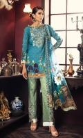 Digital Printed Complete Shirt 3.25 Yards Chiffon Dupatta Printed 2.73 Yards Printed Trouser 2.65 Yards Embroidered Neck lace on Tissue 01 Piece Embroidered Trouser Motifs on Tissue 01 Pair Embroidered Border Lace on Tissue – 30” 01 Piece