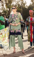 - Printed front, back, and sleeves - Printed pure chiffon dupatta - 1 embroidered border - Embroidered neckline  - Dyed trouser
