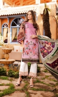 - Fully embroidered printed front - Printed back and sleeves  - Printed medium silk dupatta - 1 embroidered border - 1 embroidered patch - Dyed trouser