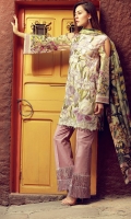 Digital print embroidered front  Digital print back and sleeves  Dyed trousers  Digital print pure silk dupata  Embroidered hem border 