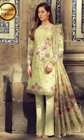 Digital print embroidered front  Digital print back and sleeves  Jacquard dyed trousers  Embroidered border for hem and sleeves  Embroidered dupata  Adorments