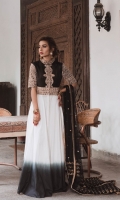 Long white shaded Peshwaz with black bodice, Machine embroidered with antique Gold Tilla Marori. Paired with straight white cotton pants.  * If sleeve length needs to be extended, please mention in order notes while checking out.