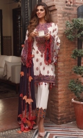PRINTED SILK DUPATTA: 2.5 MTR PRINTED LAWN FRONT: 1.25MTR PRINTED LAWN BACK: 1.25MTR PRINTED SLEEVES: 0.65MTR DYED CAMBRIC TROUSER: 2.5MTR Accessories EMBROIDERED NECKLINE EMBROIDERED SHIRT BORDER: 2.5MTR