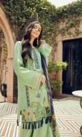 Embroidered Jacquard Lawn Front                                  01.25 meters  Jacquard Lawn Back                   01.25 meters  Jacquard Lawn Sleeves               0.65 meters  Cambric Trouser                          02.5 meters  Printed Chiffon Dupatta              02.5 meters