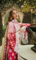 Printed Lawn Front                1.25 meters  Printed Lawn Back                 1.25 meters  Printed Lawn Sleeves             0.65 meters  Cambric Trouser                     2.5 meters  Printed Silk Dupatta                2.5 meters  Accessories       Embroidered Neckline             01