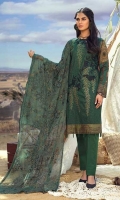 -Printed Embroidered Luxury Lawn Shirt. -Printed Embroidered Chiffon Dupatta. -Ribs Cambric TROUSER.