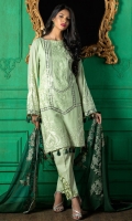Shirt : Swiss Voile with Full Front Embroidered. Sleeves : Embroidered Sleeves. Dupatta : Full Embroidered Chiffon Dupatta. Trouser : Cambric with Embroidered Bunch/Belts.