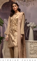 Shirt: Dyed Yarn Jacquard (Two-Tone) With Front Embroidered and Handwork. Dupatta: Jacquard Dupatta Trouser: Dyed Cambric with Embroidered Bunch.