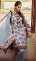 Shirt : Printed Jacquard Cambric Shirt with Embroidered Front.  Dupatta : Printed Chiffon Dupatta Trouser : Dyed Trouser