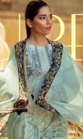 Shirt : Printed Jacquard Cambric Shirt with Embroidered Front.  Dupatta : Printed Chiffon Dupatta Trouser : Dyed Trouser