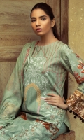 Shirt : Printed Jacquard Cambric Shirt with Embroidered Front.  Dupatta : Printed Chiffon Dupatta Trouser : Dyed Trouser