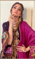 Gold Print Shirt Front on Cottel Fabric 1.12 Meters Gold Print Shirt Back on Cottel Fabric 1.12 Meters Gold Print Sleeves on Cottel Fabric 0.65 Meters 3 Embroidery Bunches on Lawn Dyed Cotton Tensile Pants 2.5 Meters Dyed Woven Zari Dupatta 2.5 Meters.