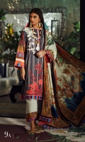 Digitally printed front on LAWN: 1.15m Digitally printed back on LAWN: 1.15m Digitally printed sleeves on LAWN: 0.6m Digitally printed Dupatta on Lawn: 2.4m Embroidery patch on organza.