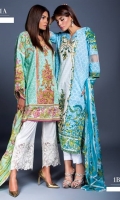 Ultra feminine mint green and soft pink kameez with trellis detailing inspired by French architectural motifs. Front silk embroidered panel paired with a floral printed chiffon blend dupatta.