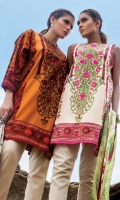 Mustard kameez with maroon and black with a trellis floral front and back inspired by Mughal art and offset with silk thread floral embroidery. Paired with a chiffon blend duppata with an all-over palmette pattern and floral borders. 