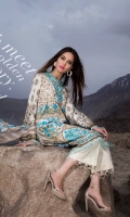 Delicate Turkish designed embroidery in bright colors on front, along with gold paste sleeves and back accentuated with a blended chiffon printed dupatta and a cotton trouser.