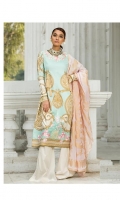 Gold printed shirt on lawn fabric with Indian jacquard dupatta & Embroidered neck and daman on organza.