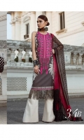 Printed shirt front with embriodery on Lawn Fabric with blend chiffon printed dupatta & 2 Embriodered bunches on organza