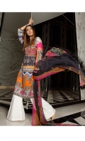 Digital printed shirt on Lawn Fabric with blend chiffon printed dupatta & Embriodered panels on organza