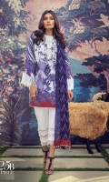 Printed front on lawn: 1.20m Printed back on lawn: 1.20m Printed sleeves on lawn: 0.65m Printed Dupatta on silver chiffon: 2.5m