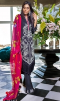 Embroidered front on lawn: 1.20m Printed back on lawn: 1.20m Printed sleeves on lawn: 0.65m Dyed pants: 2.5m Printed Dupatta on silver chiffon: 2.5m