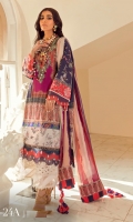 Digitally Printed Front On Lawn 1.15 meters Digitally Printed Back On Lawn 1.15 meters Digitally Printed Sleeves On Lawn 0.65 meter Printed Dupata On Silver Chiffon 2.5 meters Embroidered Neck On Organza Dyed Coton Pants 2.5 meters