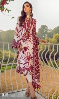 Printed Shirt Front On Lawn 1.15 meters Printed Shirt Back On Lawn 1.15 meters Printed Sleeves On Lawn 0.65 meter Embroidered Neck On Organza Embroidered Border On Organza 2.5 meters Printed Dupatta On Silver Chiffon 2.5 meters