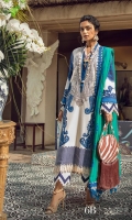 Printed Shirt Front On Lawn 1.15 meters Printed Shirt Back On Lawn 1.15 meters Printed Sleeves On Lawn 0.65 meter Embroidered Neck On Organza Printed Dupatta On Chiffon 2.5 meters