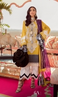 Printed Shirt Front On Lawn 1.15 meters Printed Shirt Back On Lawn 1.15 meters Printed Sleeves On Lawn 0.65 meter Embroidered Neck On Organza Printed Dupatta On Chiffon 2.5 meters