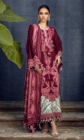 Paste Printed Shirt Front On Slub	1.20 meters Paste Printed Shirt Back On Slub	1.20 meters Paste Printed Sleeves On Slub	0.65 meter Embroidered Neck On Lawn	  Embroidered Daman On Lawn	  Printed Blend Pashmina Shawl	2.5 meters Dyed Pants On Cotton	2.5 meters